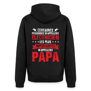 Idée cadeau électricien papa humour fête des pères - Veste à capuche bio Premium Unisexe - noir - Dos - Nico (187cm)