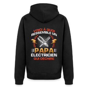 Cadeau fête des pères électricien papa qui déchire - Veste à capuche bio Premium Unisexe - noir - Dos - Nico (187cm)