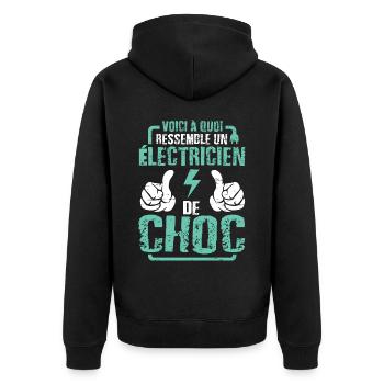 cadeau électricien de choc citation humoristique - Veste à capuche bio Premium Unisexe - noir - Dos - Nico (187cm)