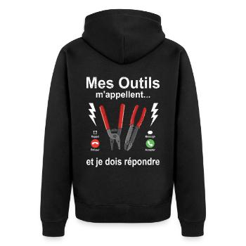 Électricien mes outils m'appellent fête des pères - Veste à capuche bio Premium Unisexe - noir - Dos - Nico (187cm)