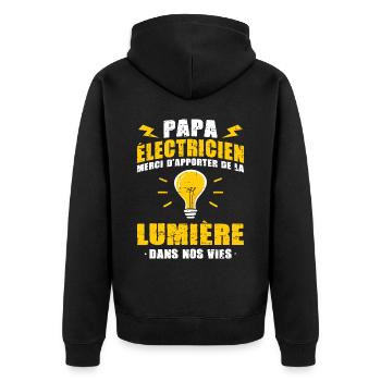 Idée cadeau papa humour fête des pères électricien - Veste à capuche bio Premium Unisexe - noir - Dos - Nico (187cm)
