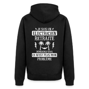 Cadeau électricien retraité humour fête des pères - Veste à capuche bio Premium Unisexe - noir - Dos - Nico (187cm)