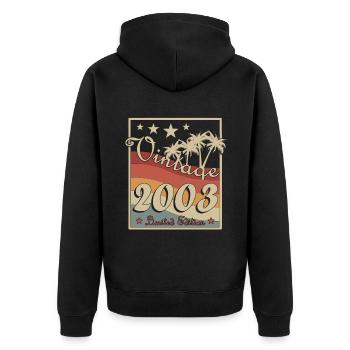 2003 - Baujahr 2003 - Jahrgang 2003 - Unisex Premium Bio Zip Hoodie - Schwarz - Hinten - Nico (187cm)
