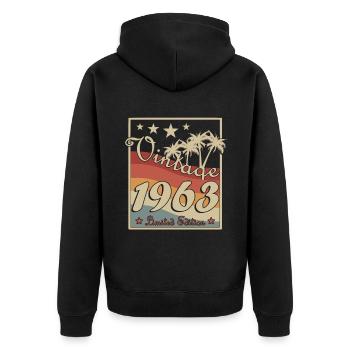 Né en 1963 dans un style rétro - Veste à capuche bio Premium Unisexe - noir - Dos - Nico (187cm)