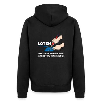 Löten Wenn Es Nach Hähnchen Riecht - Unisex Premium Bio Zip Hoodie - Schwarz - Hinten - Nico (187cm)
