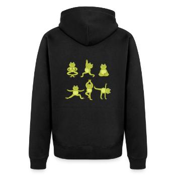 Yoga Frosch - Unisex Premium Bio Zip Hoodie - Schwarz - Hinten - Nico (187cm)