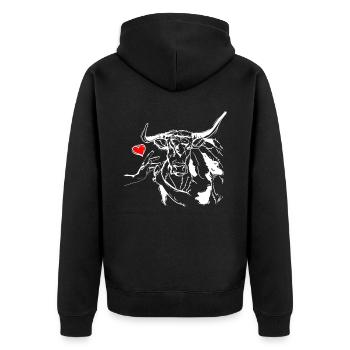 Kuh Herz Händchen Halten mit Kuh - Unisex Premium Bio Zip Hoodie - Schwarz - Hinten - Nico (187cm)