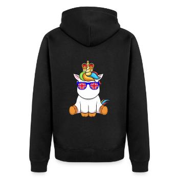Einhorn Queen Elizabeth II Britische Krone - Unisex Premium Bio Zip Hoodie - Schwarz - Hinten - Nico (187cm)