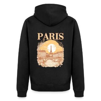 Paris Eiffelturm Bonjour Souvenirs - Unisex Premium Bio Zip Hoodie - Schwarz - Hinten - Nico (187cm)