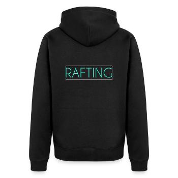 Rafting Schriftzug - Unisex Premium Bio Zip Hoodie - Schwarz - Hinten - Nico (187cm)