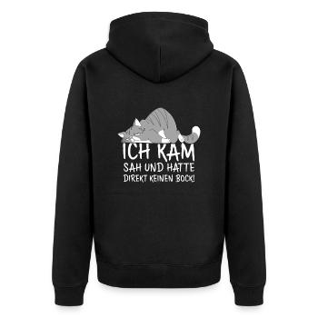 Ich Kam Sah Und Hatte Direkt Keinen Bock - Unisex Premium Bio Zip Hoodie - Schwarz - Hinten - Nico (187cm)