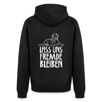 Lass uns Fremde bleiben - Unisex Premium Bio Zip Hoodie - Schwarz - Hinten - Nico (187cm)
