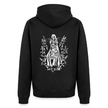 Skull Devil Vaporwave Gothic Mushrooms Roses - Unisex Premium Organic Zip Hoodie - black - Back - Nico (187cm)