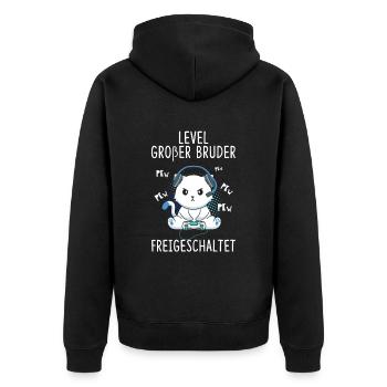 Level Großer Bruder freigeschaltet Gamer Katze - Unisex Premium Bio Zip Hoodie - Schwarz - Hinten - Nico (187cm)