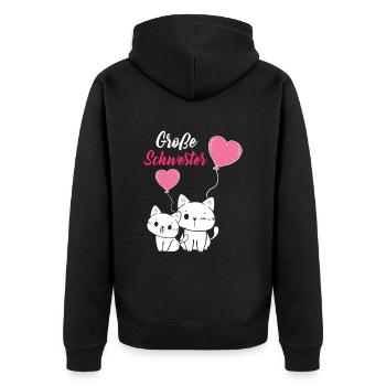 Große Schwester 2023 Katzen Ballon Herz - Unisex Premium Bio Zip Hoodie - Schwarz - Hinten - Nico (187cm)
