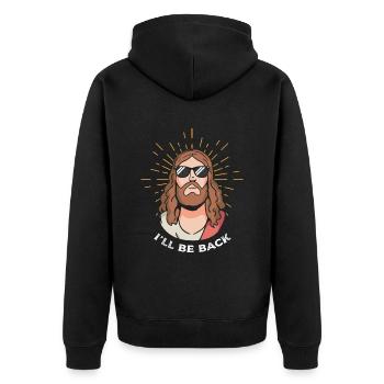 Holy Cocktail Jesus Christ I'll Be Back - Unisex Premium Bio Zip Hoodie - Schwarz - Hinten - Nico (187cm)