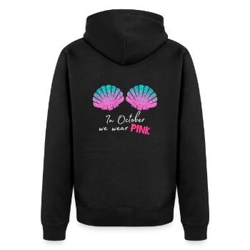 In October We Wear Pink Brustkrebs - Unisex Premium Bio Zip Hoodie - Schwarz - Hinten - Nico (187cm)