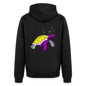 Nicht binär Stolz Flagge Meeresschildkröte Subtil - Unisex Premium Bio Zip Hoodie - Schwarz - Hinten - Nico (187cm)