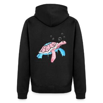 Transgender Stolz Trans Flagge Meeresschildkröte S - Unisex Premium Bio Zip Hoodie - Schwarz - Hinten - Nico (187cm)