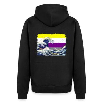Drapeau de la fierté non binaire Grande vague au large de Kanagawa - Veste à capuche bio Premium Unisexe - noir - Dos - Nico (187cm)