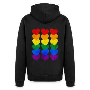 Homosexuell Stolz Regenbogen Flagge Herzen Subtile - Unisex Premium Bio Zip Hoodie - Schwarz - Hinten - Nico (187cm)