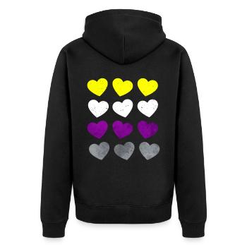 Nicht binär Stolz Flagge Herzen Subtil LGBTQ - Unisex Premium Bio Zip Hoodie - Schwarz - Hinten - Nico (187cm)