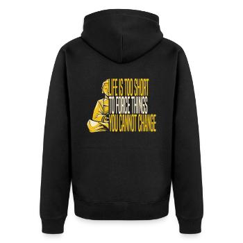 Buddha Buddhist Buddha Lass Den Scheiß Los - Unisex Premium Bio Zip Hoodie - Schwarz - Hinten - Nico (187cm)