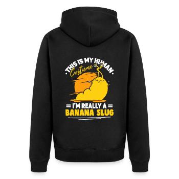 Das ist mein menschliches Kostüm Bananenschnecke - Unisex Premium Bio Zip Hoodie - Schwarz - Hinten - Nico (187cm)