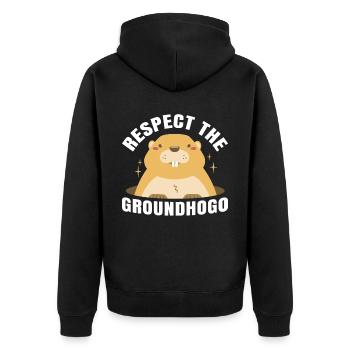 Retro Groundhog Respect the Groundhog - Unisex Premium Organic Zip Hoodie - black - Back - Nico (187cm)