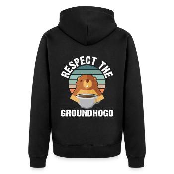 Retro Groundhog Respect the Groundhog - Unisex Premium Organic Zip Hoodie - black - Back - Nico (187cm)