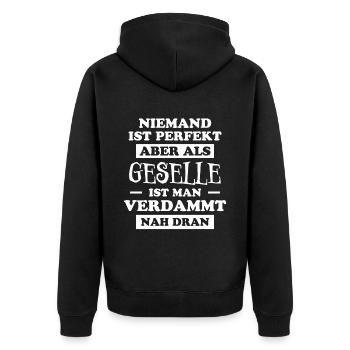 Geselle Lustiger Spruch Gesellenprüfung Geschenk - Unisex Premium Bio Zip Hoodie - Schwarz - Hinten - Nico (187cm)