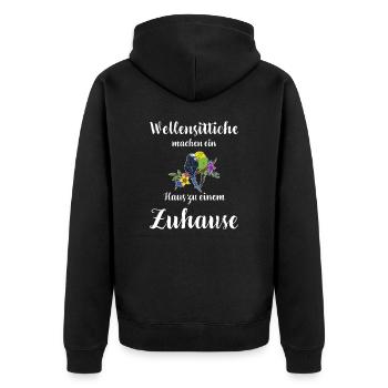 Wellensittich I Sittich Vogel Budgie Motiv für - Unisex Premium Bio Zip Hoodie - Schwarz - Hinten - Nico (187cm)