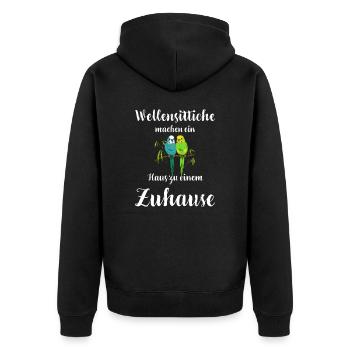 Wellensittich I Sittich Vogel Budgie Motiv für - Unisex Premium Bio Zip Hoodie - Schwarz - Hinten - Nico (187cm)