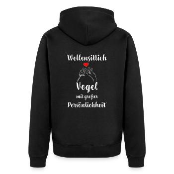 Wellensittich I Sittich Vogel Budgie Motiv für - Unisex Premium Bio Zip Hoodie - Schwarz - Hinten - Nico (187cm)