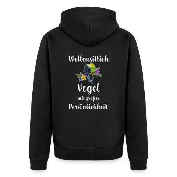 Wellensittich I Sittich Vogel Budgie Motiv für - Unisex Premium Bio Zip Hoodie - Schwarz - Hinten - Nico (187cm)