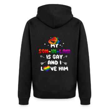 Mein Schwiegersohn ist schwul und ich liebe ihn - Unisex Premium Bio Zip Hoodie - Schwarz - Hinten - Nico (187cm)