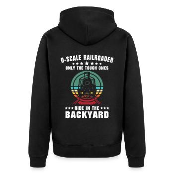 Modelleisenbahn Spur G Gartenbahn - Unisex Premium Bio Zip Hoodie - Schwarz - Hinten - Nico (187cm)