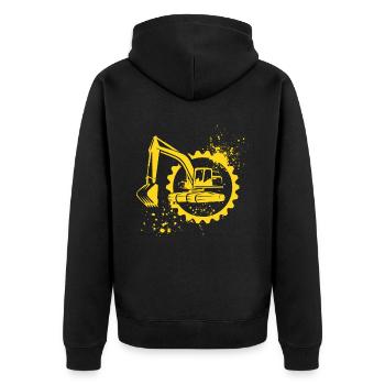 Gelber Bagger Kinder Jungen Mädchen - Unisex Premium Bio Zip Hoodie - Schwarz - Hinten - Nico (187cm)