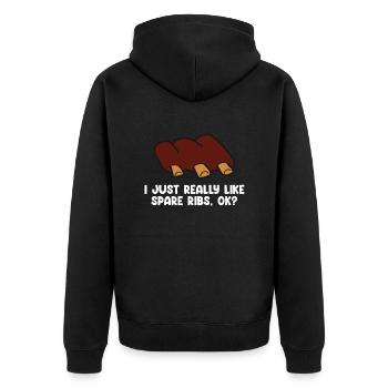 Spare Ribs Food Lover Grillen BBQ Ribs Barbecue - Unisex Premium Bio Zip Hoodie - Schwarz - Hinten - Nico (187cm)