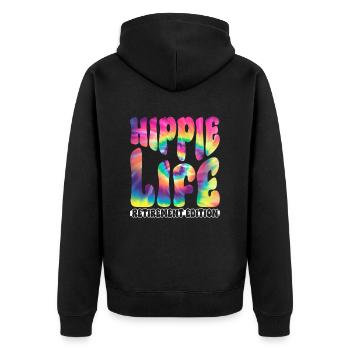 Hippie Life - Retirement Edition - Hippie Tie Dye - Unisex Premium Bio Zip Hoodie - Schwarz - Hinten - Nico (187cm)