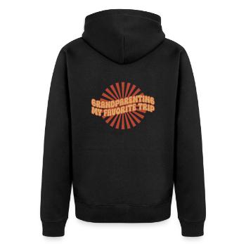 Grand-parent Mon voyage préféré - Costume hippie - Veste à capuche bio Premium Unisexe - noir - Dos - Nico (187cm)
