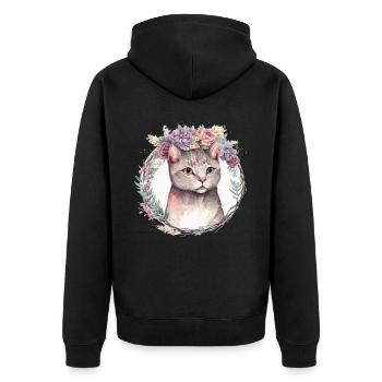 Cute American Shorthair Cat Flower Crown Cats Pet - Unisex Premium Organic Zip Hoodie - black - Back - Nico (187cm)