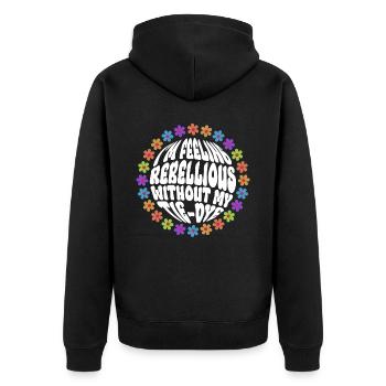 Ich fühle mich rebellisch ohne Tie Dye- Hippie - Unisex Premium Bio Zip Hoodie - Schwarz - Hinten - Nico (187cm)