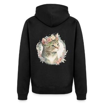 Cute American Shorthair Cat Flower Crown Cats Pet - Unisex Premium Organic Zip Hoodie - black - Back - Nico (187cm)