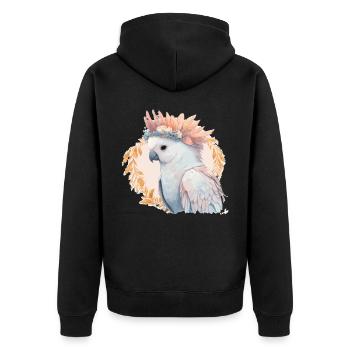 Cute Watercolor Cockatoo Parrot Bird Flower Crown - Unisex Premium Bio Zip Hoodie - Schwarz - Hinten - Nico (187cm)