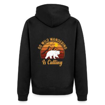 Go Wild Wandering Is Calling Bär Natur Berg - Unisex Premium Bio Zip Hoodie - Schwarz - Hinten - Nico (187cm)