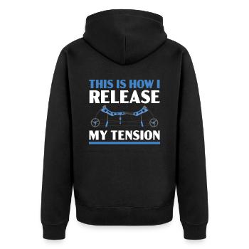So löse ich meine Spannung Bogenschütze Bogenschießen - Unisex Premium Bio Zip Hoodie - Schwarz - Hinten - Nico (187cm)