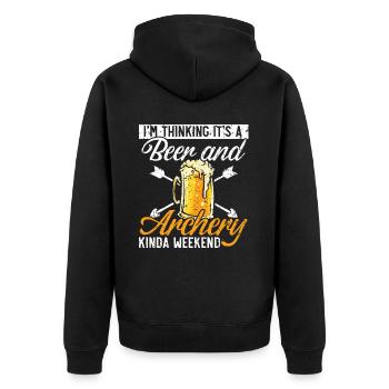 Je pense que c’est un week-end de bière et de tir à l’arc - Veste à capuche bio Premium Unisexe - noir - Dos - Nico (187cm)