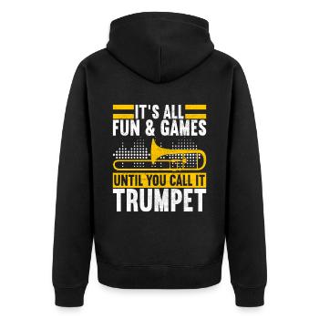 Posaune Trombone - Unisex Premium Bio Zip Hoodie - Schwarz - Hinten - Nico (187cm)