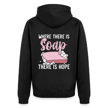 Where there is soap, there is hope soap making. - Unisex Premium Organic Zip Hoodie - black - Back - Nico (187cm)